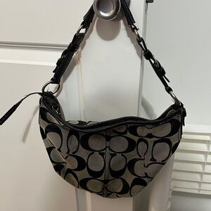 Black Signature Pattern Coach Shoulder Bag
